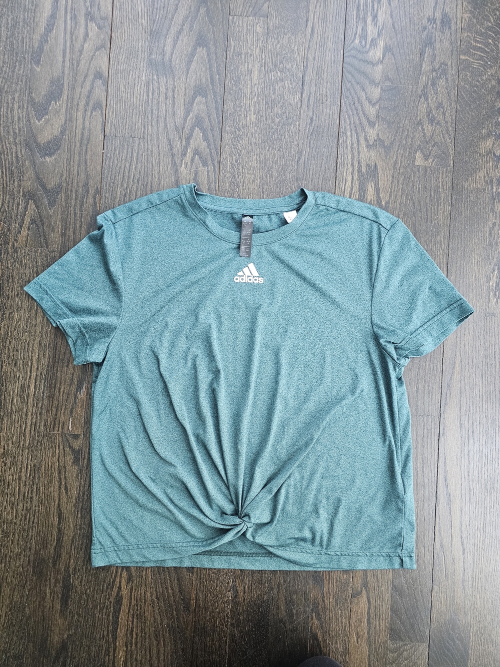 adidas Teal Green Short-Sleeve Knot Front Performance Tee
